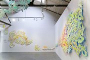 Chris Natrop, <i>Liminal Nimbus Lilt,</i> 2016 (Installation View), Acrylic, Glitter, Paper, Nails, 9 x 41 Feet