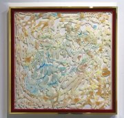 Chris Natrop, Gold Frame Citrus Redux 1, 2016, Watercolor, Glitter, Paper with Brass Frame, Velvet, 33 x 33 Inches