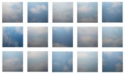 Miya Ando, Blue Cloud Grid, 2017, Ink on Stainless Steel, 18 x 18 Inches Each