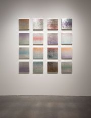 Miya Ando, <i>Mokume Gane (Silver Wood) Grid,</i> 2016, Silver Nitrate, Dye on Wood Panel, 60 x 60 Inches (Size Variable) 12 x 12 Inches (Individually)