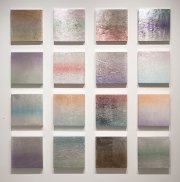 Miya Ando, <i>Mokume Gane (Silver Wood) Grid,</i> 2016, Silver Nitrate, Dye on Wood Panel, 60 x 60 Inches (Size Variable) 12 x 12 Inches (Individually)