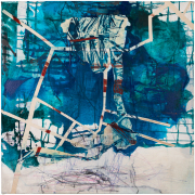 Audrey Tulimiero Welch, Songlines 1, 2022, acrylic, flashe, and plaster on canvas, 24 x 24 inches