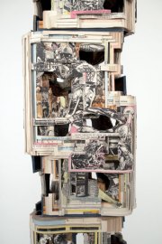 Brian Dettmer, New Wonderland, 2019, Hardcover Books, Acrylic Varnish, Pedestal, 61 x 9 x 9 Inches