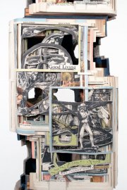 Brian Dettmer, <i>New Wonderland,</i> 2019, Hardcover Books, Acrylic Varnish, Pedestal, 61 x 9 x 9 Inches