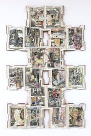 Brian Dettmer, <i>The World at Home,</i> 2019, Hardcover Books, Acrylic Varnish, 47 x 30 x 2.5 Inches