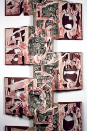 Brian Dettmer, <i>Universal World, </i>2017, Hardcover Books, Acrylic Varnish, 63 x 19 x 3.5 Inches