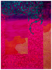 Carole Silverstein, "she wears her potency as ornaments," 2021, Acrylic Ink on Mylar, 58 x 42.5 inches (framed)