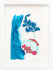 Carole Silverstein, "Flower Prayer (blue leaf dancing)," 2020, Colored Pencil, Watercolor, and Salt on Watercolor Paper, 12.75 x 9.75 inches (framed)