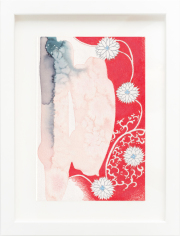 Carole Silverstein, "Flower Prayer (orange arabesque)," 2021, Colored Pencil, Watercolor, and Salt on Watercolor Paper, 12.75 x 9.75 inches (framed)