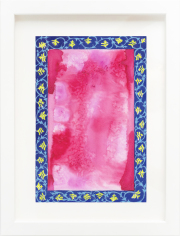 Carole Silverstein, "Flower Prayer (blue frame)," 2021, Colored Pencil, Watercolor, and Salt on Watercolor Paper, 12.75 x 9.75 inches (framed)