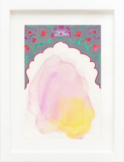 Carole Silverstein, "Flower Prayer (portal with pink and yellow)," 2021, Colored Pencil, Watercolor, and Salt on Watercolor Paper, 12.75 x 9.75 inches (framed)