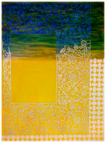 Carole Silverstein, "the poet and her garden," 2021, Acrylic Ink on Mylar, 58 x 42.5 inches (framed)