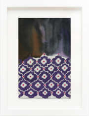 Carole Silverstein, "Flower Prayer (blue purple lattice with black)," 2023, colored pencil, watercolor, and salt on watercolor paper, 12.75 x 9.75 inches (framed)