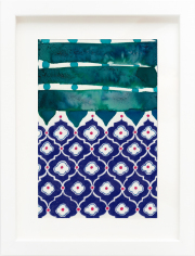 Carole Silverstein, "Flower Prayer (blue purple lattice with green)," 2023, colored pencil, watercolor, and salt on watercolor paper, 12.75 x 9.75 inches (framed)