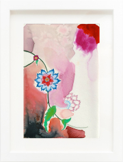 Carole Silverstein, "Flower Prayer (pink flower vine)," 2022, colored pencil, watercolor, and salt on watercolor paper, 12.75 x 9.75 inches (framed)