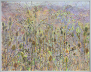 Claire Burbridge, Fluorescence, 2024, Japanese watercolor, ink, acrylics, salt  UV plexi, platinum gray cast metal frame, 40.25 x 50.75 inches (framed)