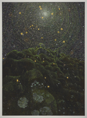 Claire Burbridge, Lunaria, 2024, pigment pencil, ink, acrylics Museum glass, cast metal frame, 28.25 x 20.75 inches (framed)