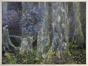 Claire Burbridge, <i>Forest Apparitions,</i> 2023, pigment pencil, watercolor, ink, salt Museum glass, platinum gray cast metal frame, 20 x 26 inches (framed)