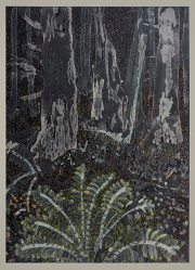 Claire Burbridge, <i>Nocturne 1,</i> 2023, watercolor, salt crystals Museum glass, cast metal light gray frame, 20.75 x 15.25 inches (framed)