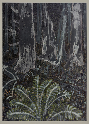 Claire Burbridge, Nocturne 1, 2023, watercolor, salt crystals Museum glass, cast metal light gray frame, 20.75 x 15.25 inches (framed)