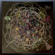 Claire Burbridge, <i>Seed Mandala,</i> 2021, pigment pencils, pen and ink, 14.75 x 14.75 inches (framed)