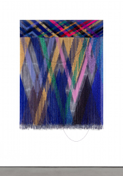 John Paul Morabito, "Untitled (i need somebody to love tonight)," 2024, linen, wool, gold leaf thread, glass beads, 81 x 59 inches