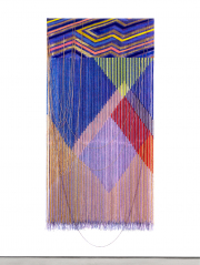 John Paul Morabito, "Untitled (one night only)," 2024, linen, wool, gold leaf thread, glass beads, 93 x 47 inches