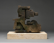 Jud Bergeron, "Dreaming the Temple (Maquette)," 2022, cast bronze and travertine marble, 14 x 12 x 9 inches, unique