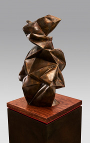 Jud Bergeron, "Inflated Demon Dog," 2025, cast bronze, bubinga wood and ink, edition of 3, 25 x 15 x 15 inches