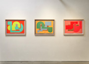 Jud Bergeron, "Stacked Shapes 1, 2, 3," 2024, ink and metal leaf on paper, 34 x 26 inches each (framed)