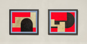 Jud Bergeron, "Small Red/Black/Gold 1 and 2," 2023  Ink and gold leaf on paper, 16.75 x 14.25 inches each (framed)