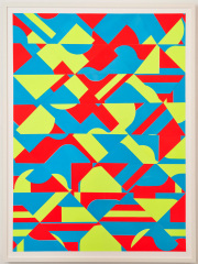 Jud Bergeron, "Untitled Collage," 2023, paper and collaged silk screen prints, 61 x 45.5 inches (framed)