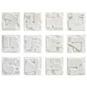 Jud Bergeron, "Cyclopean Runways," 2021, cast resin and paint, 10 x 10 inches (each), 127 x 49 inches (all 40), configuration variable, available in other mediums: bronze, aluminum, all mediums editions of 24