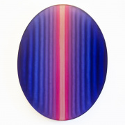 Lisa Bartleson, "Seed Magenta Violet Blue," 2026, sewn sculpted canvas, acrylic, resin, steel on panel, 20 x 15 x 2 inches