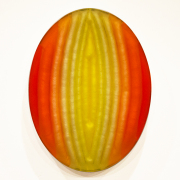 Lisa Bartleson, "Seed Yellow Orange," 2026, sewn sculpted canvas, acrylic, resin, steel on panel, 20 x 15 x 2 inches