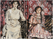 Monica Lundy, Ladies of the Barbary Coast 2, 22k Gold, 16k Gold, 12k White Gold, Coffee, Gouache, Pulverized Charcoal, Mica Flake, Acrylic and Acrylic Gel on Arches Paper Mounted on Panel, 61 x 82 x 2 Inches