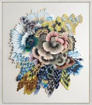 Lyndi Sales, <i>Feathery guides,</i> 2022, acrylic and ink on archival paper, 53.5 x 46.5 inches (framed)