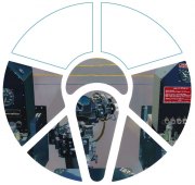 Maria Park and Branden Hookway, Training Setting, 2017, Detail View, Acrylic Reverse Painted on Plexiglas and Mounted on Plywood, 56 x 166 Inches, 26 Panels