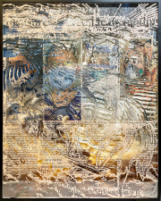 Matthew Picton, <i>Fears Mount,</i> 2020, altered photographs UV Plexi, archival print of <i>Financial Times</i> front page, 36 x 29 inches (framed)