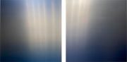 Miya Ando, <i>Faint Blue Evening Diptych,</i> 2019, Dye on Aluminum, 48 x 96 Inches