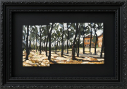 Monica Lundy, "The Pine Grove (Santa Maria della Pietà, Rome)," 2023, mixed media with liquid porcelain on panel in wooden frame, 25.625 x 36.8 x 3.5 inches