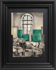 Monica Lundy, "Study of Emerald Wall (Santa Maria della Pietà, Rome)," 2023, gouache and charcoal on linen in wooden frame, 43.5 x 34.875 x 3.375 inches