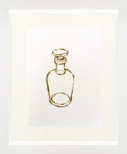 Monica Lundy, "Glass Bottle from the Hospital Pharmacy of Santa Maria della Pietà," 2019, burned drawing on Fabriano paper, 12 x 10 inches (framed)
