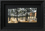 Monica Lundy, "The Pine Grove (Santa Maria della Pietà, Rome)," 2023, mixed media with liquid porcelain on panel in wooden frame, 25.625 x 36.8 x 3.5 inches