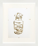 Monica Lundy, "Ossidio Giallo di Mercurio (Yellow Mercury Oxide) from the Hospital Pharmacy of Santa Maria della Pietà," 2020, burned drawing on Fabriano paper, 12 x 10 inches (framed)