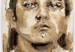 Monica Lundy, Adelfa, 2017, Coffee, Gouache, Burned Paper and Charcoal on Khadi Paper, 31 x 21 x 2 Inches (Unframed)