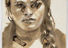 Monica Lundy, Eusebia, 2018, Coffee, Charcoal, Gouache and Burned Paper on Khadi Paper, 30 x 22 x 2 Inches (Unframed)