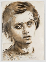 Monica Lundy, Anonymous Girl, 2017, Coffee, Burned Paper and Charcoal on Khadi Paper, 30 x 23 x 2 Inches (Unframed)