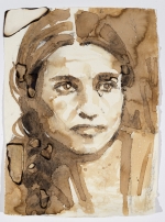 Monica Lundy, Gabriella, 2018, Coffee, Charcoal and Burned Paper on Khadi Paper, 30 x 22 x 2 Inches (Unframed)