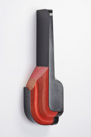 Andrew Hayes, "Red Distinction," 2020, fabricated steel and book pages, 24 x 7 x 5 inches
